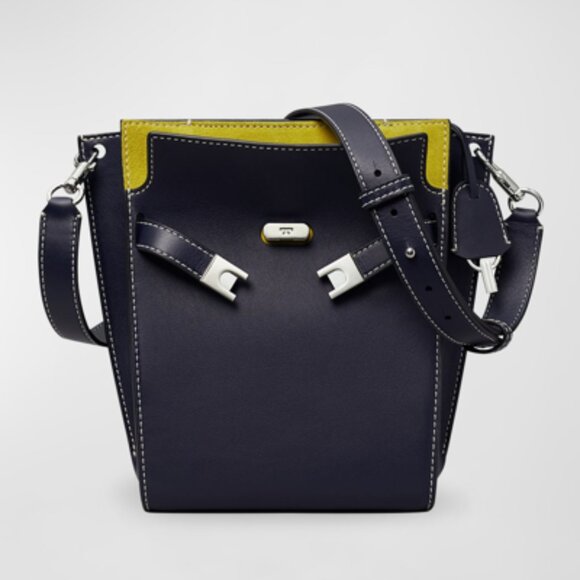 Tory Burch Lee Radziwill Double Bucket Navy Shoulder Bag - Picture 1 of 15